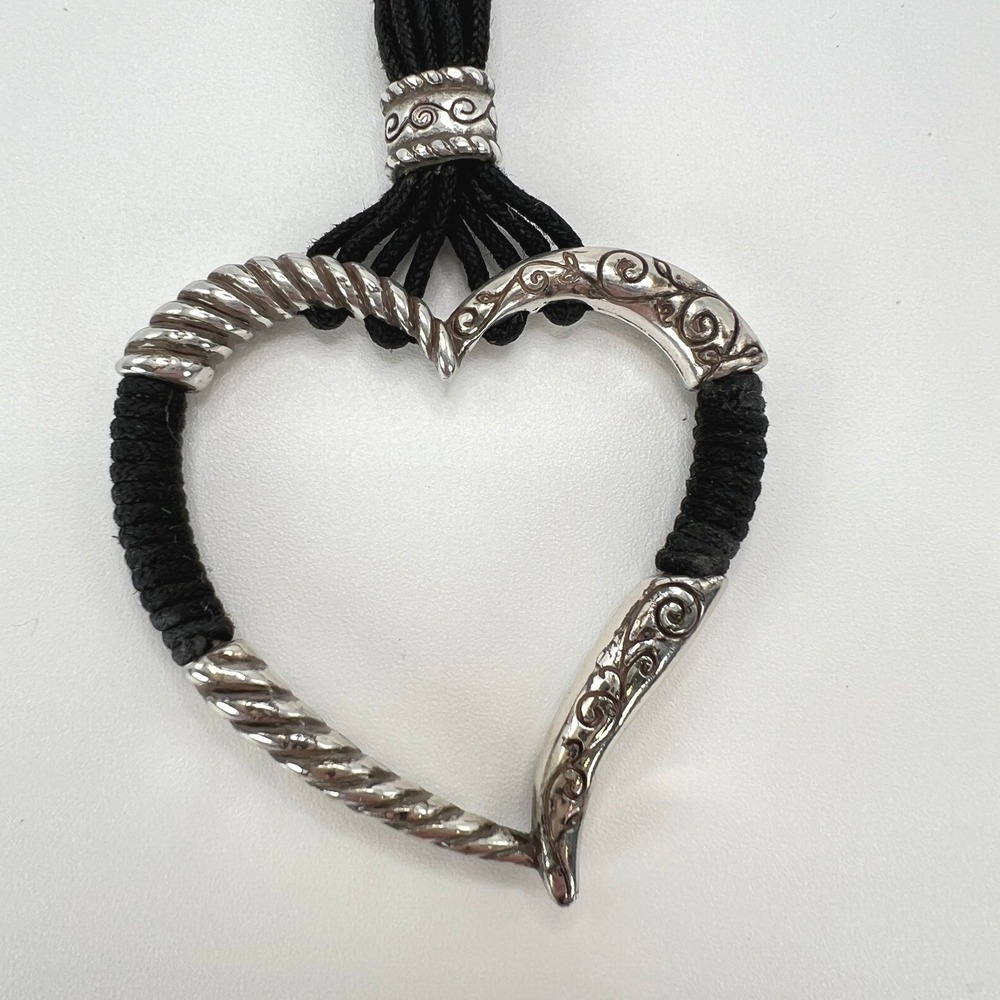 Brighton Heritage Heart Corded Necklace Black Silver Plated Multi Strand - Picture 7 of 11